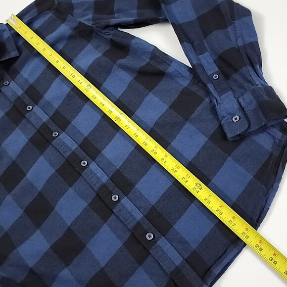 Only & Sons Men's Button Up Flannel Cotton Shirt Slim Blue Black Checkered Sz L - Picture 11 of 12